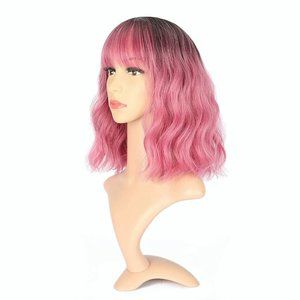 Ombre Color Natural Wavy Bob Wig With Air Bangs Short Bob Wigs Women's Shoulder